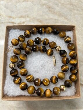 Tiger's Eye Beaded Necklace with 14k Gold Accents